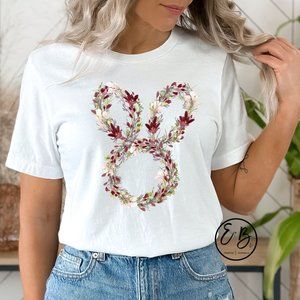 NEW Pretty Spring Easter Sunday Floral Bunny Graphic T-shirt Tops, Gifts for Her